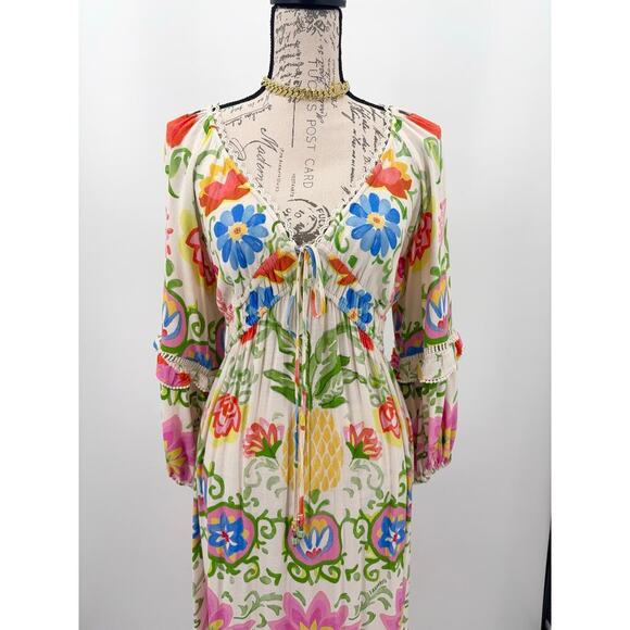 B58 FARM Rio Pineapple Floral Maxi Dress Small Boho Resort Vacation Tropical - Picture 5 of 10